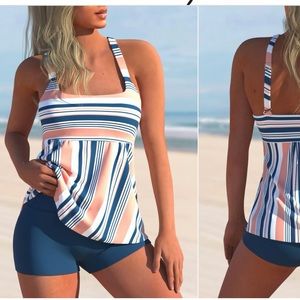 Stripped Tankini with shorts .